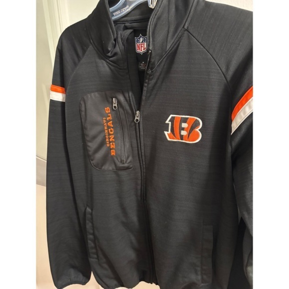 NFL Cincinnati Bengals Mens Medium Full Zip Track Jacket Black Orange Stripe